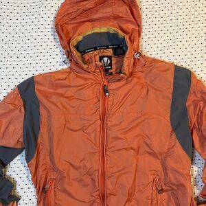 Sunice Weather Jacket Men's Large Orange Full Zip Packable Hood Polyester